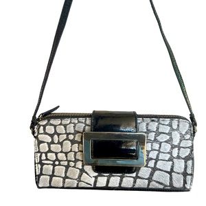 Kate Landry like new magnetic closure zip top shoulder bag with animalfur accent